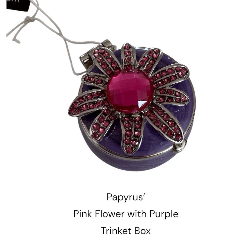 Papyrus Purple Trinket Box with Pink Flower Design & Secure Latch